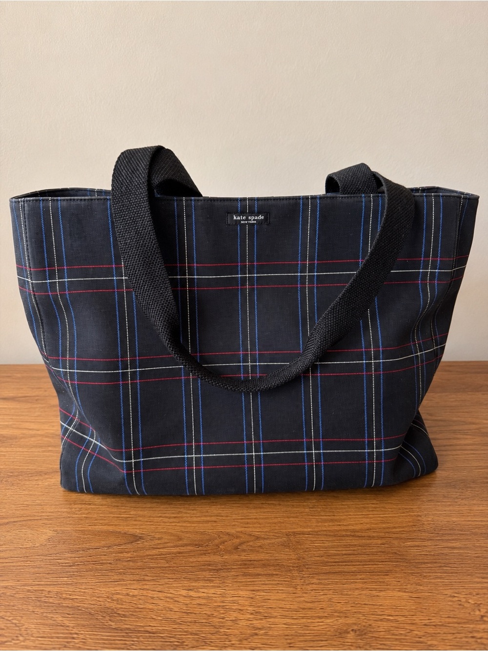 kate spade navy plaid nylon tote